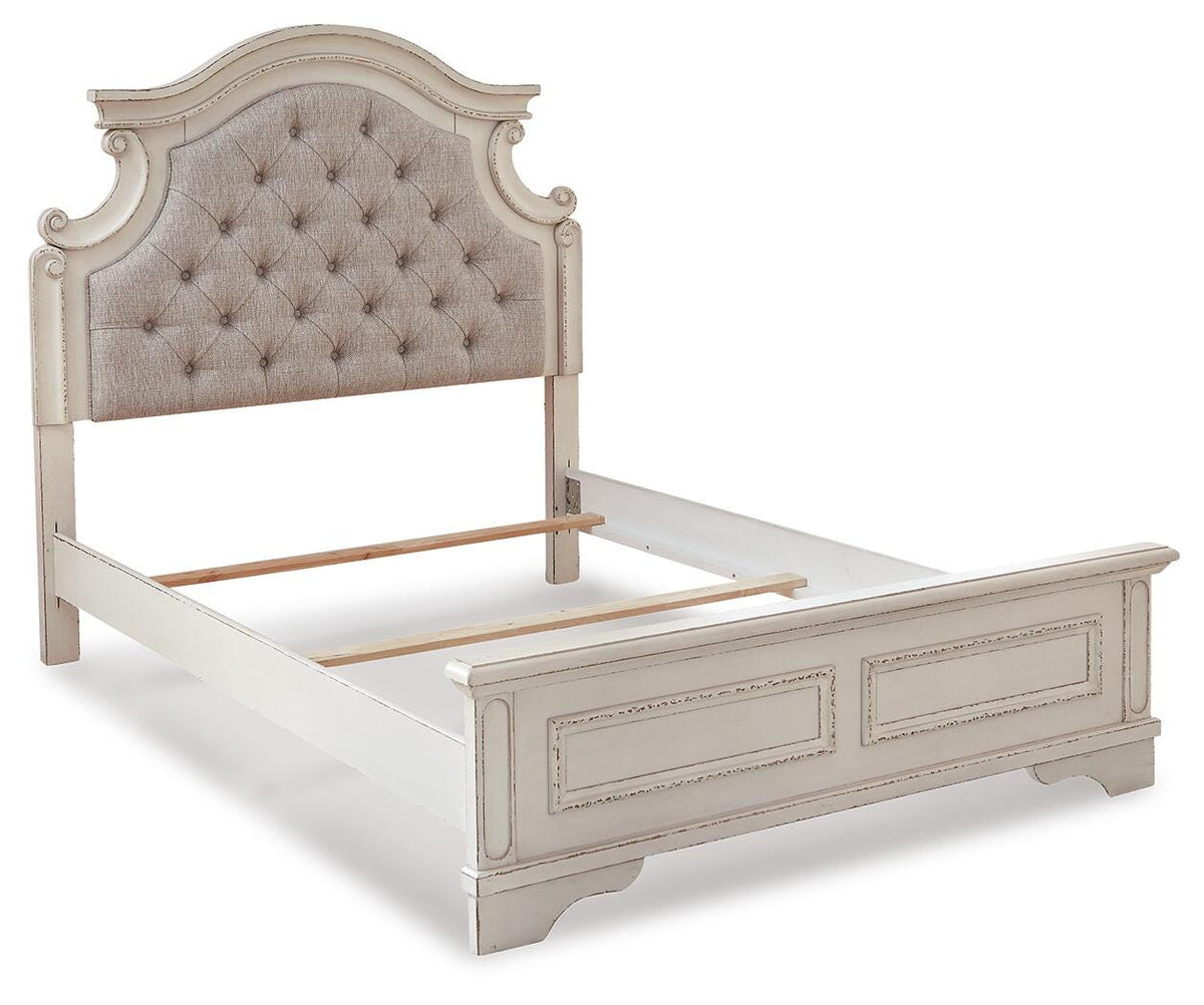 Realyn Full Panel Bed, Dresser, Mirror, 3-Piece Vanity and Nightstand