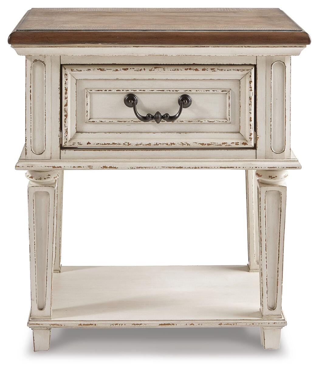 Realyn King Upholstered Panel Bed, Dresser, Chest and Nightstand