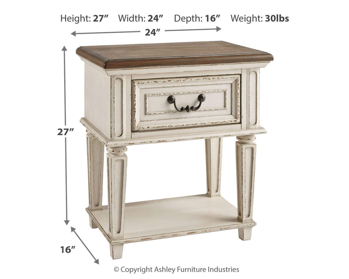 Realyn Twin Panel Bed, Chest and Nightstand