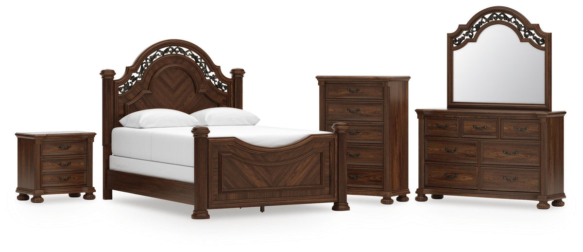 Lavinton Poster Bed Set - Queen, Dresser, Mirror, Chest and Nightstand