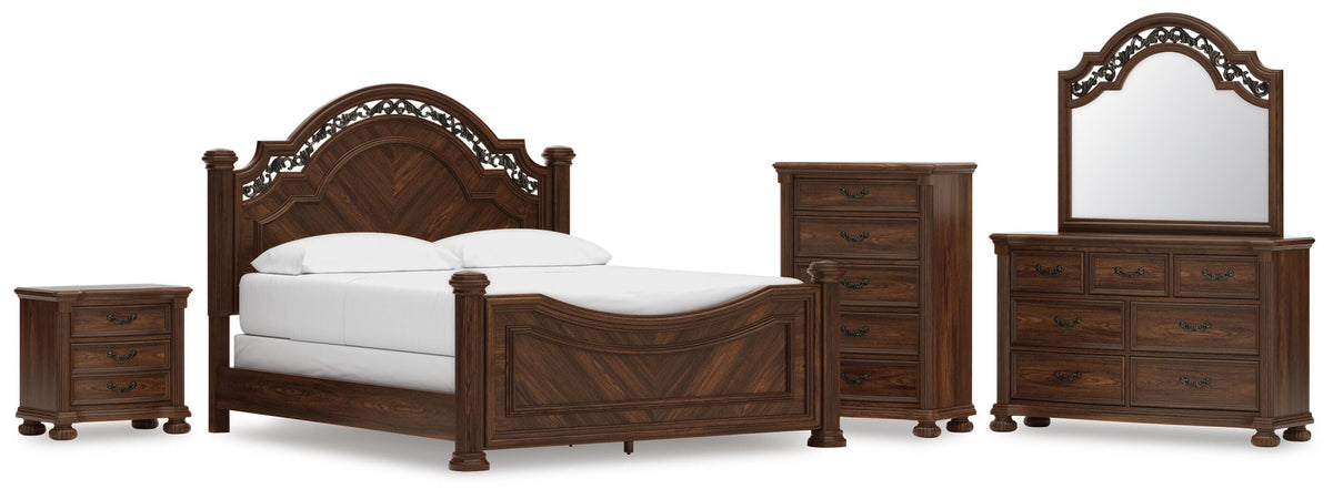 Lavinton Poster Bed Set - California King, Dresser, Mirror, Chest and Nightstand