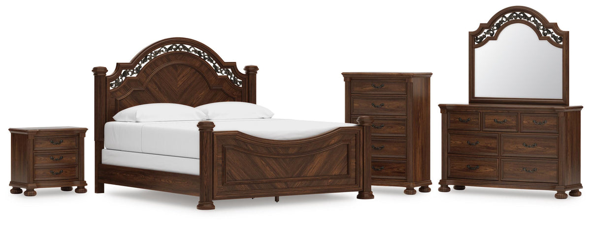 Lavinton Poster Bed Set - King, Dresser, Mirror, Chest and Nightstand