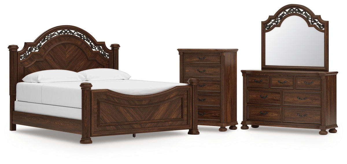 Lavinton Poster Bed Set - King, Dresser, Mirror and Chest