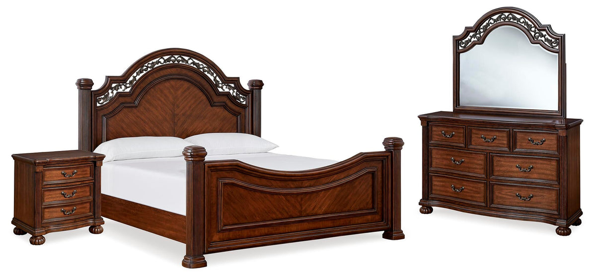 Lavinton Poster Bed Set - Queen, Mirrored Dresser and Nightstand
