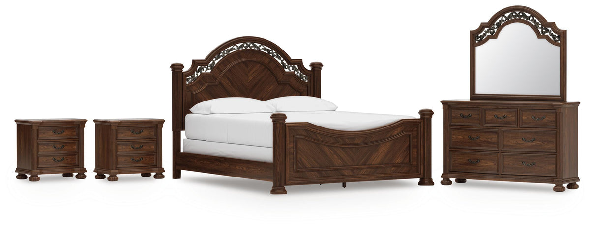 Lavinton Poster Bed Set - California King, Dresser, Mirror and 2 Nightstands