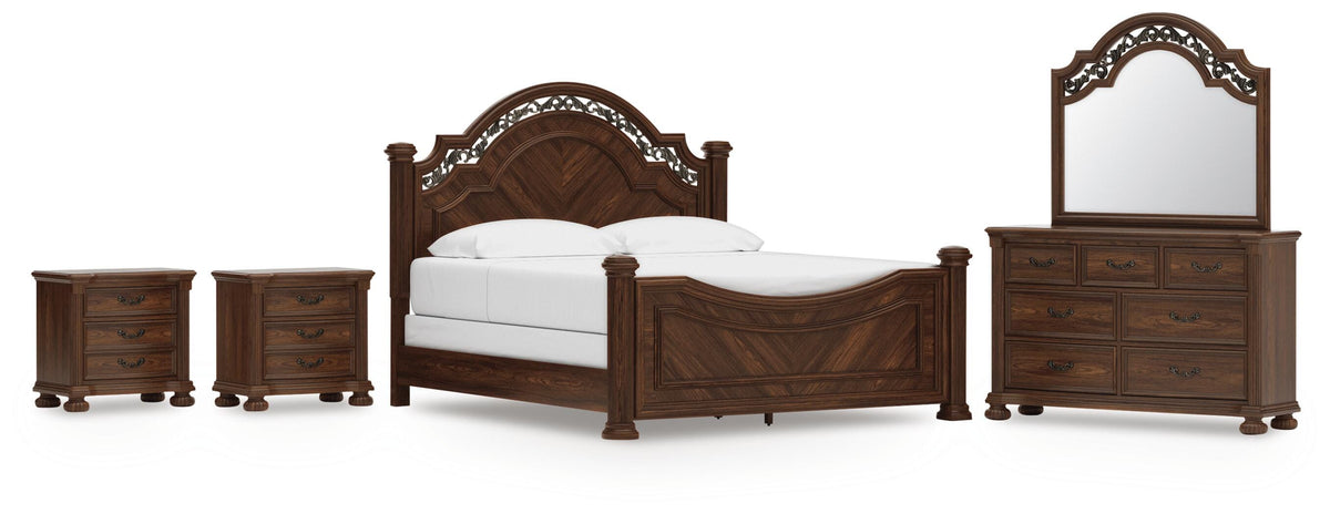 Lavinton Poster Bed Set - King, Dresser, Mirror and 2 Nightstands