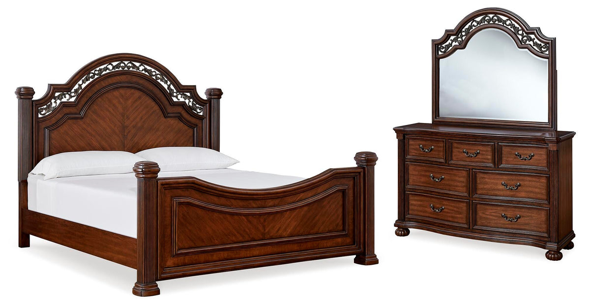 Lavinton Poster Bed Set - King, Mirrored Dresser