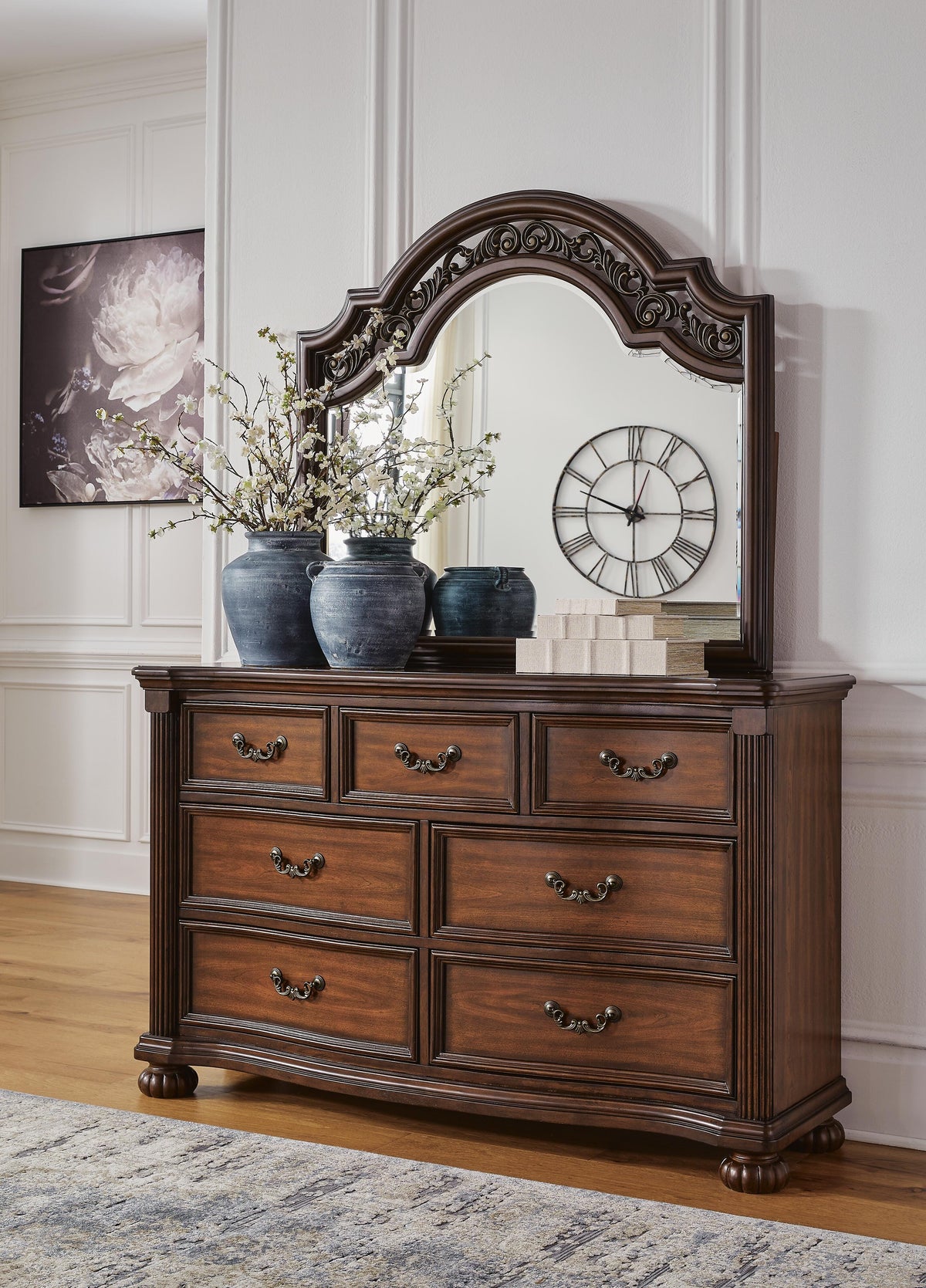 Lavinton Poster Bed Set - California King, Mirrored Dresser