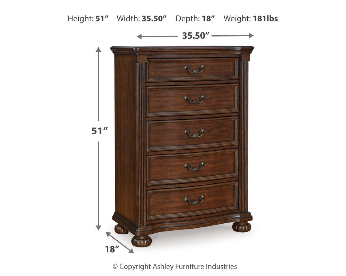 Lavinton Poster Bed Set - California King, Dresser, Mirror and Chest
