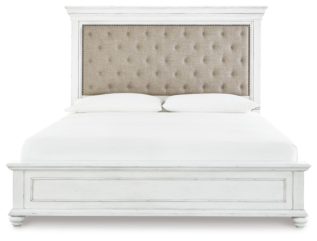 Kanwyn Queen Upholstered Panel Bed, Dresser, and Nightstand
