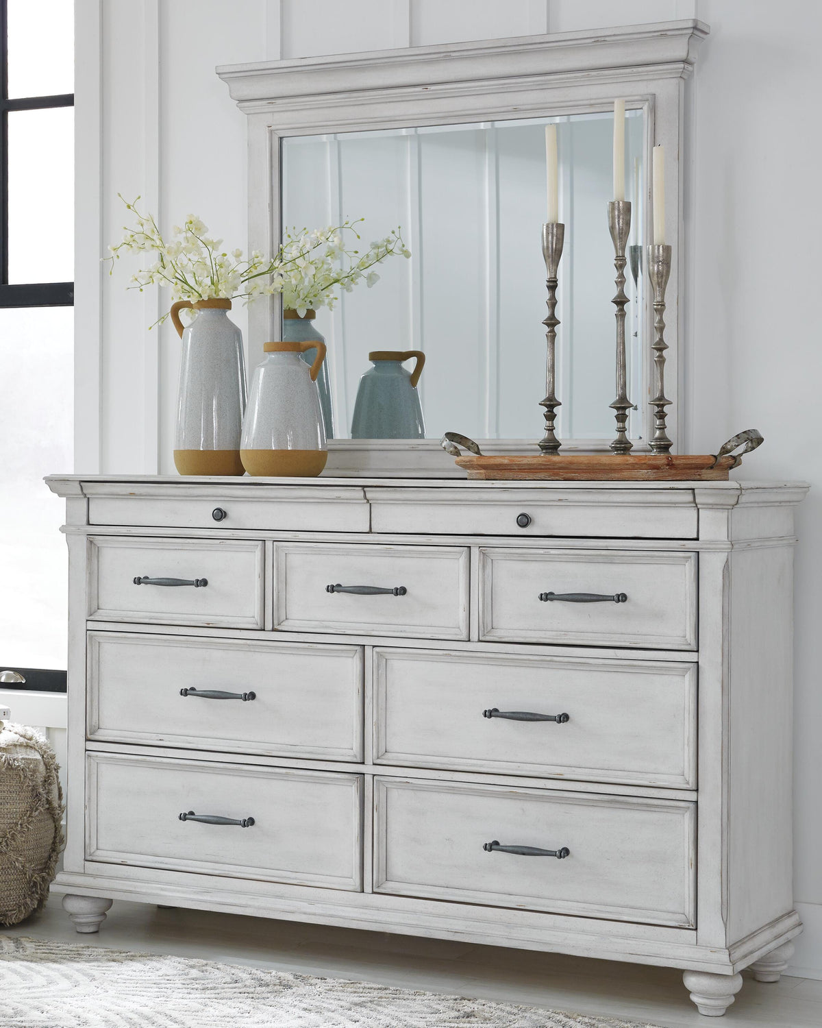 Kanwyn King Panel Bed, Dresser, Mirror, Chest and 2 Nightstands
