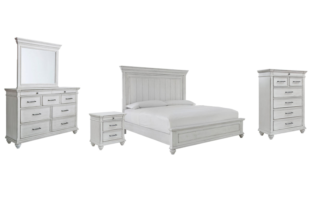 Kanwyn Panel Bed Set - King, Mirrored Dresser, Chest and Nightstand