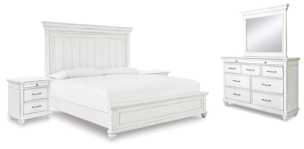 Kanwyn Panel Bed Set - King, Mirrored Dresser and 2 Nightstands