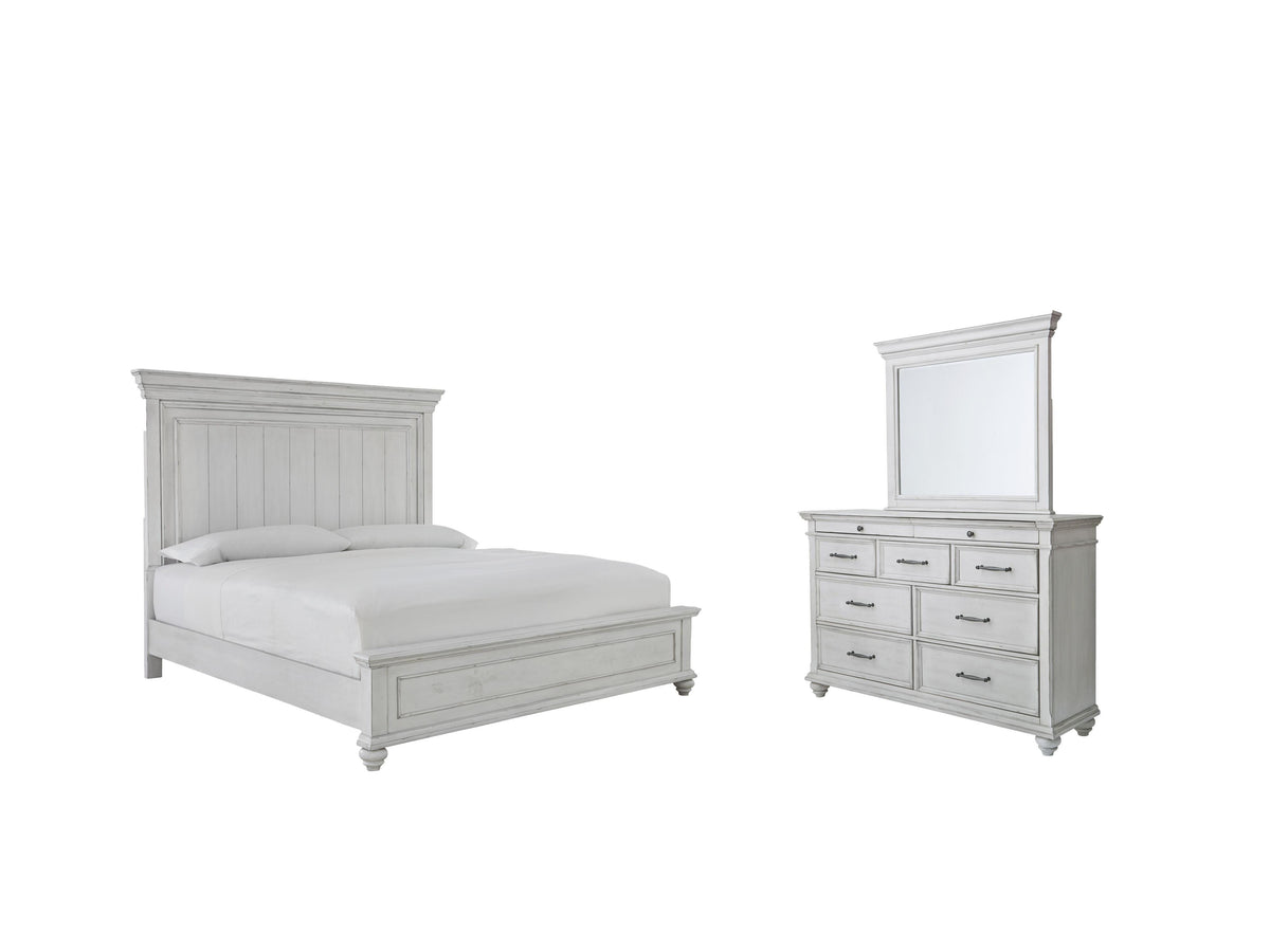 Kanwyn Panel Bed Set - King, Mirrored Dresser
