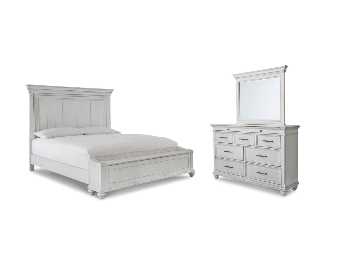 Kanwyn Panel Bed Set - Queen, Storage Bench, Dresser and Mirror