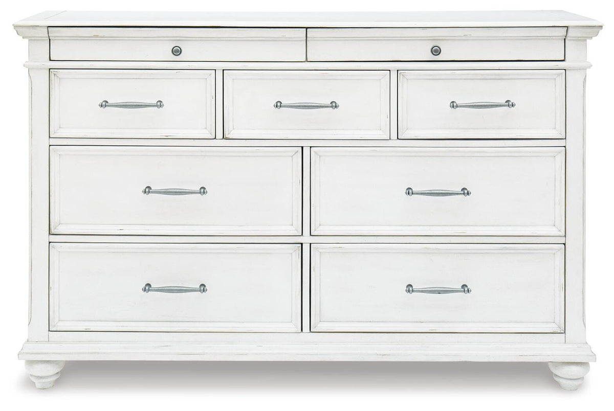 Kanwyn King Upholstered Panel Bed, Dresser and Nightstand