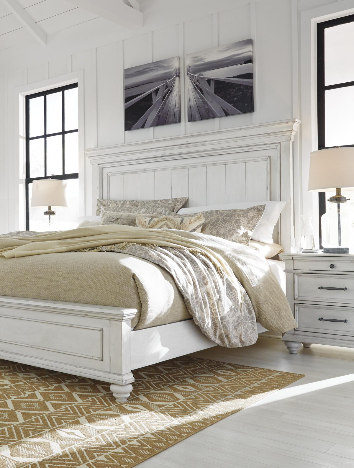 Kanwyn King Panel Bed, Dresser, Mirror and 2 Nightstands