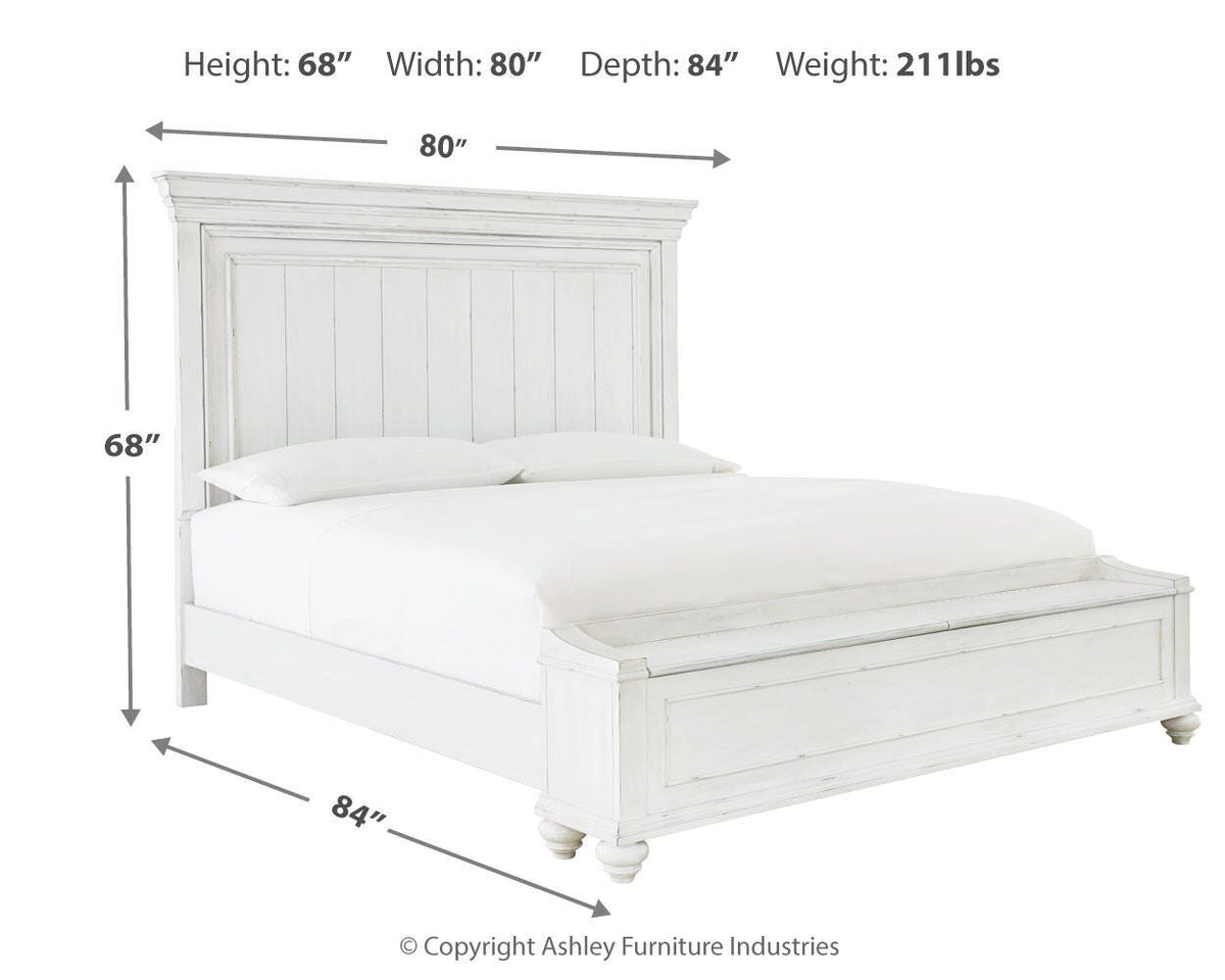 Kanwyn King Panel Bed with Storage, Dresser and Mirror