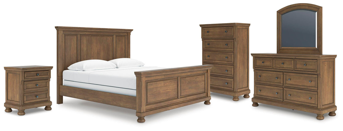 Feddinger Panel Bed Set - King, Mirrored Dresser, Chest and Nightstand