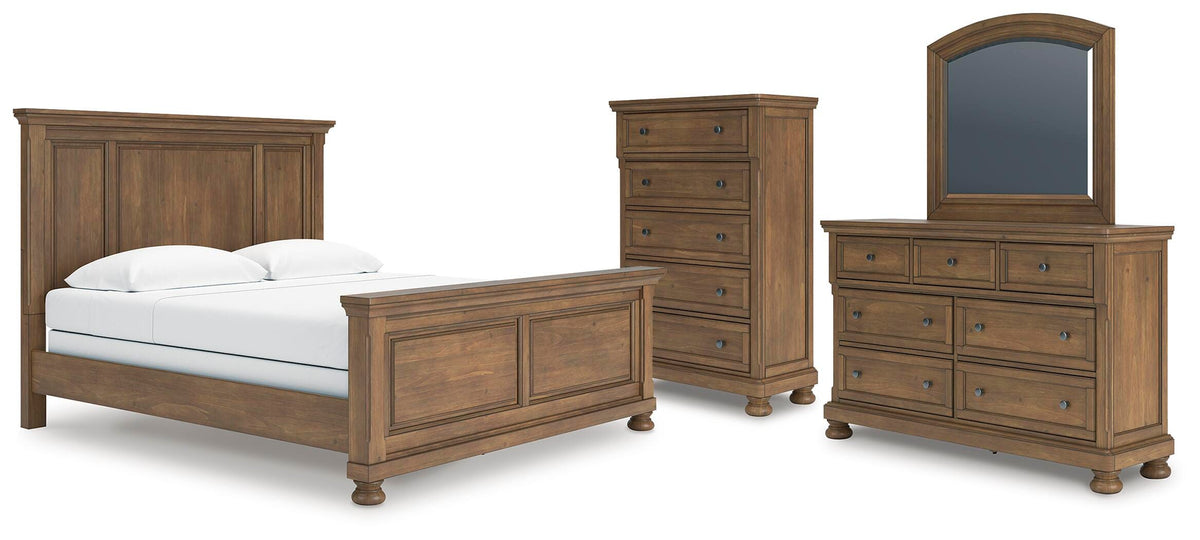 Feddinger Panel Bed Set - King, Mirrored Dresser and Chest