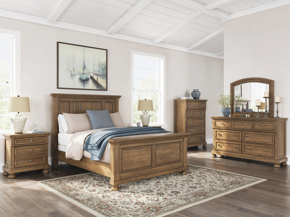 Feddinger Panel Bed Set - Queen, Mirrored Dresser, Chest and 2 Nightstands