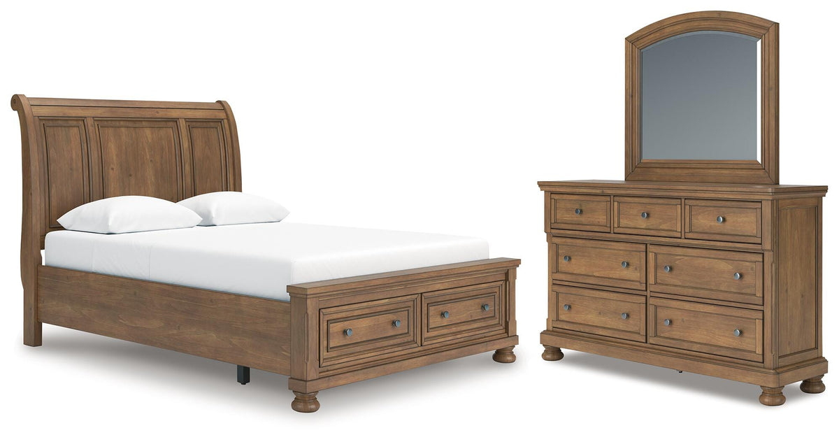Feddinger Queen Sleigh Storage Bed, Dresser and Mirror