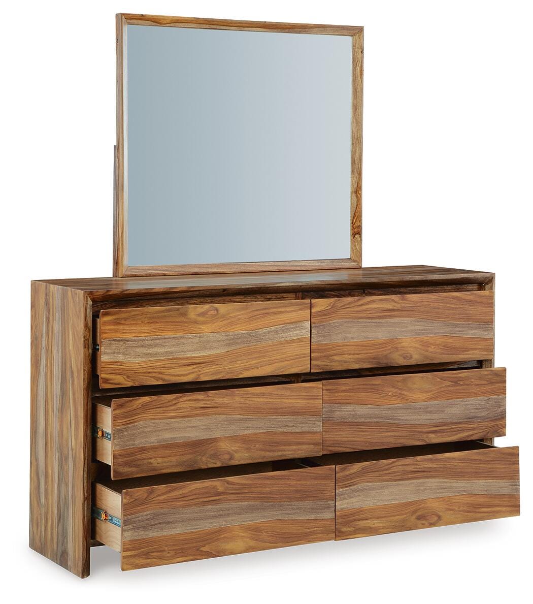 Dressonni California King Panel Bed, Dresser and Mirror