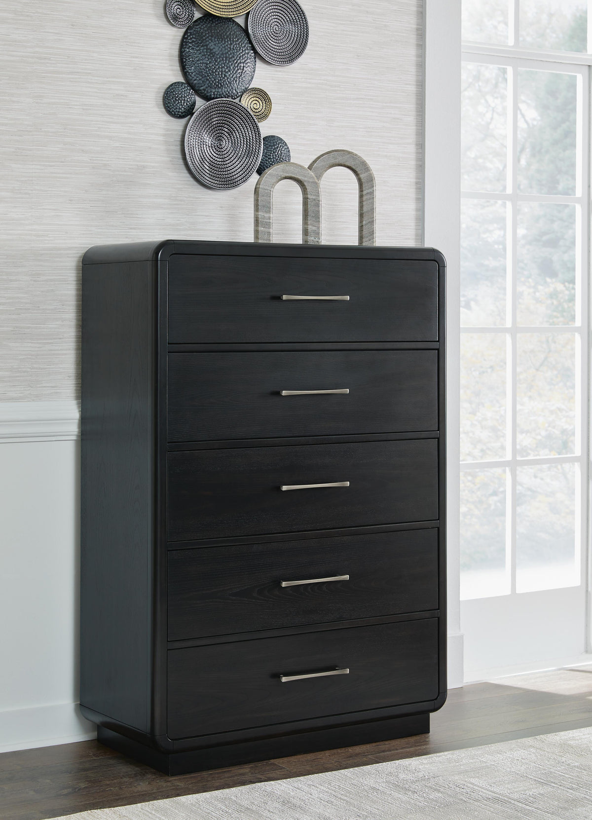 Rowanbeck King Panel Bed, Dresser, Mirror, Chest and Nightstand