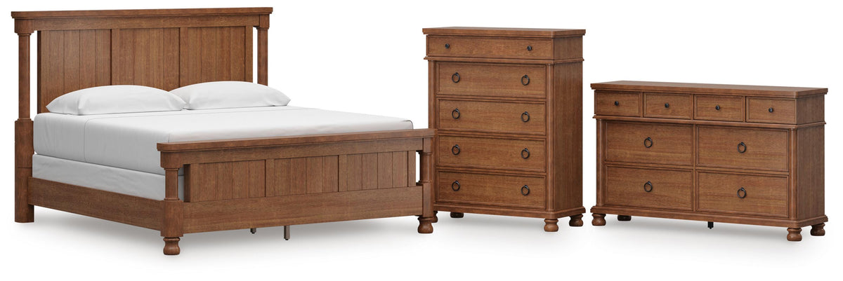 Rowlenstown California King Poster Bed with Dresser and Chest