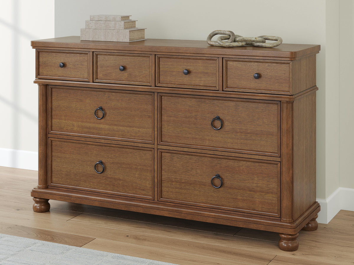 Rowlenstown California King Poster Bed with Dresser and Chest