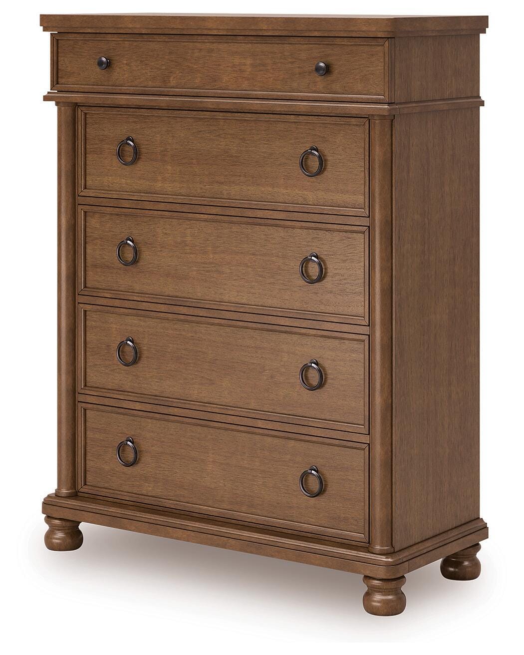 Rowlenstown California King Poster Bed with Dresser and Chest