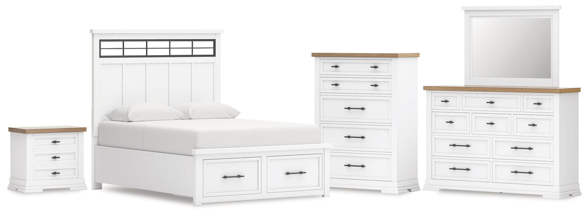 Ashbryn Panel Storage Bed Set - Queen, Dresser, Mirror, Chest and Nightstand