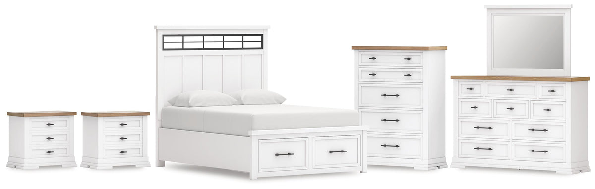 Ashbryn Panel Storage Bed Set - Queen, Dresser, Mirror, Chest and 2 Nightstands