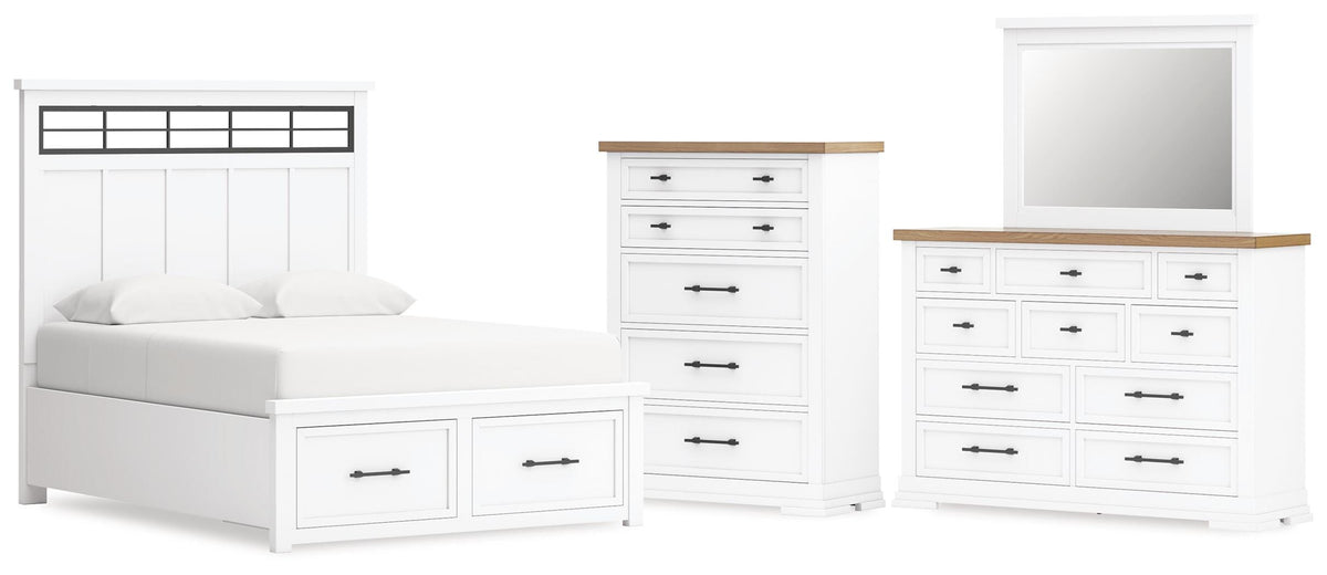 Ashbryn Panel Storage Bed Set - Queen, Dresser, Mirror and Chest