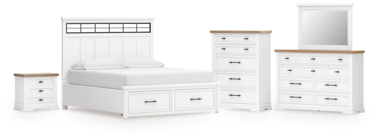Ashbryn Panel Storage Bed Set - California King, Dresser, Mirror, Chest and Nightstand