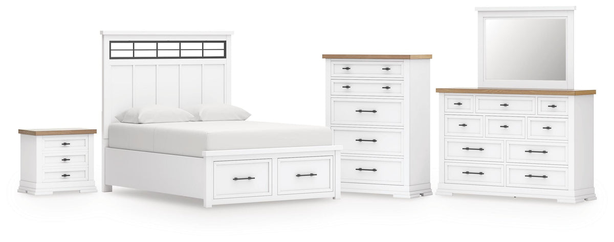 Ashbryn Panel Storage Bed Set - King, Dresser, Mirror, Chest and Nightstand