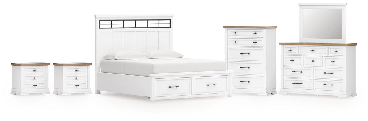 Ashbryn Panel Storage Bed Set - California King, Dresser, Mirror, Chest and 2 Nightstands