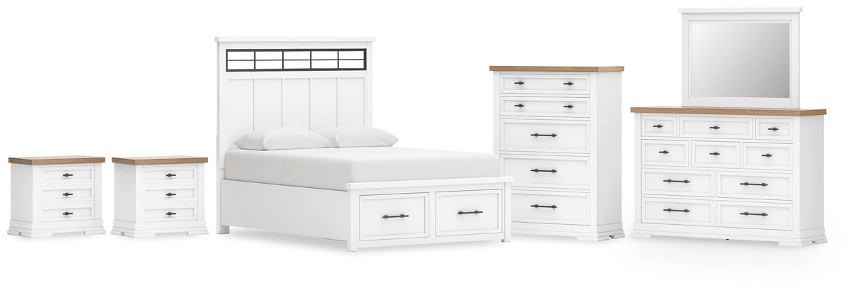 Ashbryn Panel Storage Bed Set - King, Dresser, Mirror, Chest and 2 Nightstands