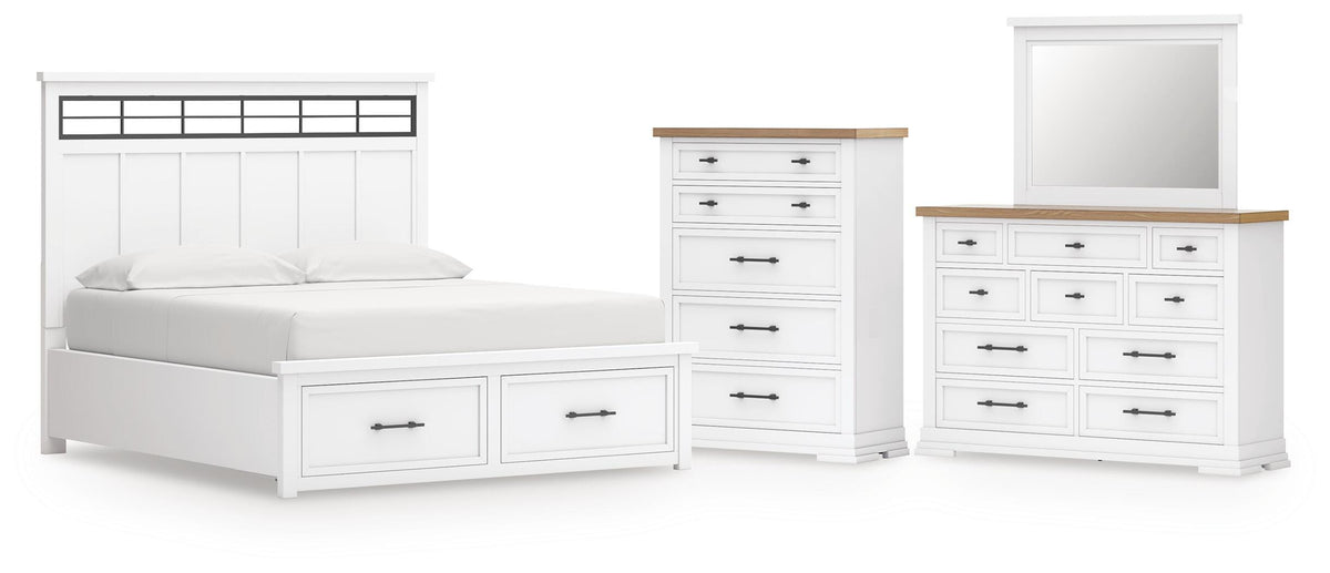 Ashbryn Panel Storage Bed Set - California King, Dresser, Mirror and Chest