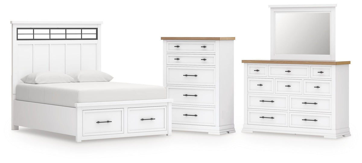 Ashbryn Panel Storage Bed Set - King, Dresser, Mirror and Chest