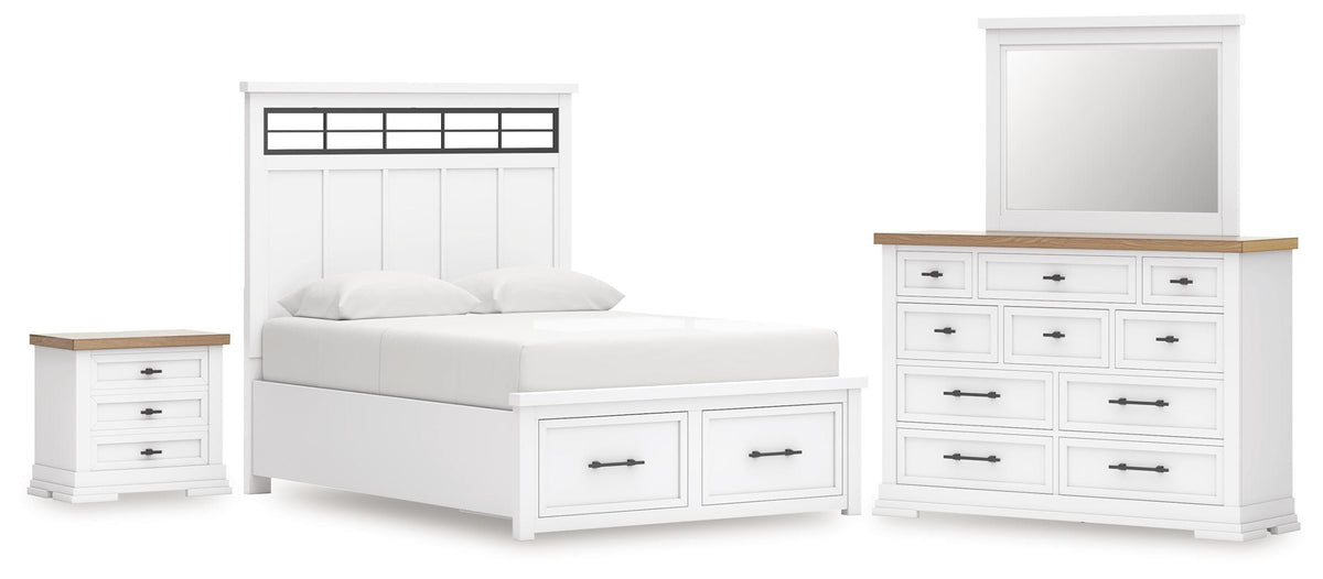 Ashbryn Panel Storage Bed Set - Queen, Dresser, Mirror and Nightstand