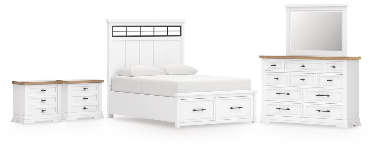 Ashbryn Panel Storage Bed Set - Queen, Dresser, Mirror and 2 Nightstands