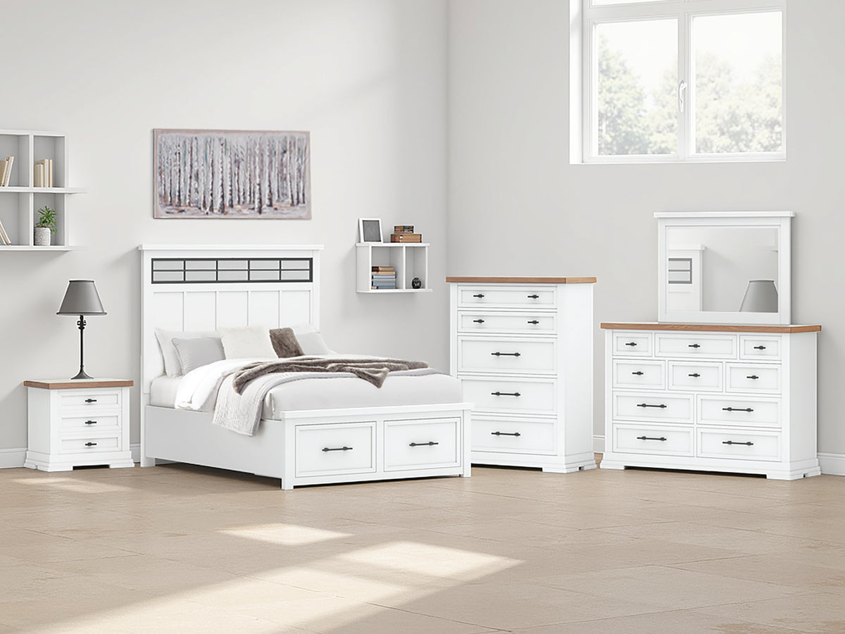 Ashbryn Panel Storage Bed Set - Queen, Dresser, Mirror and Chest