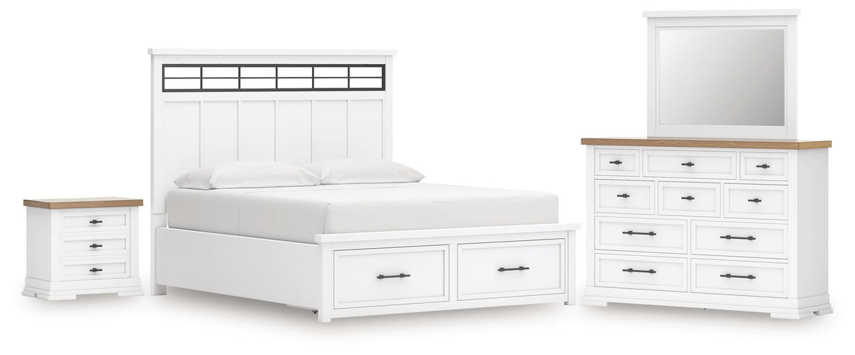 Ashbryn Panel Storage Bed Set - California King, Dresser, Mirror and Nightstand