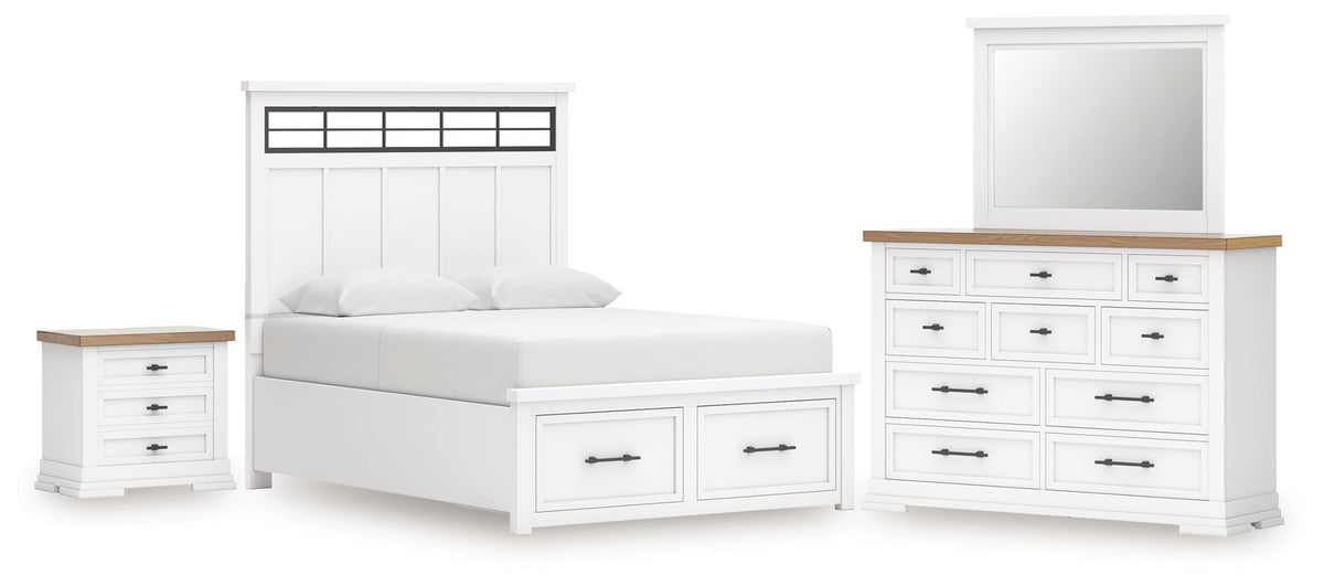 Ashbryn Panel Storage Bed Set - King, Dresser, Mirror and Nightstand