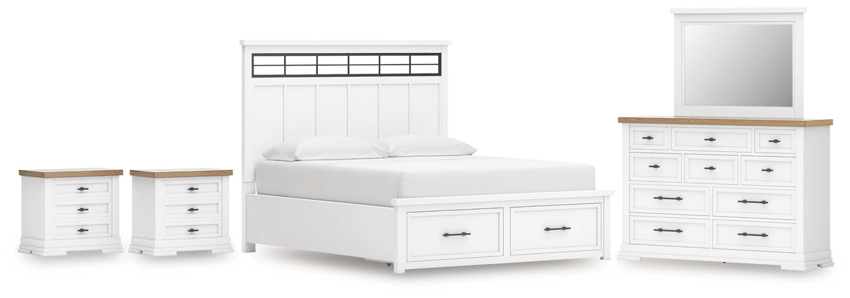 Ashbryn Panel Storage Bed Set - California King, Dresser, Mirror and 2 Nightstands