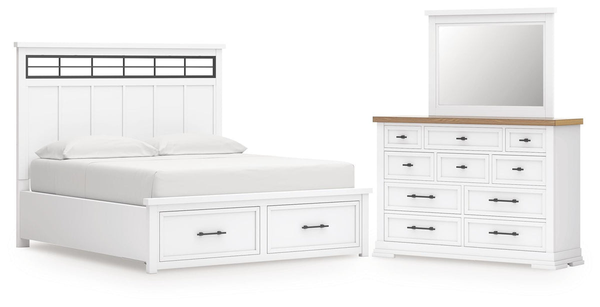 Ashbryn Panel Storage Bed Set - California King, Dresser and Mirror