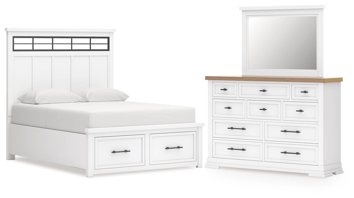 Ashbryn Panel Storage Bed Set - King, Dresser and Mirror