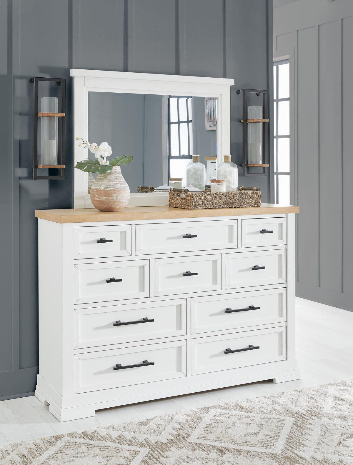 Ashbryn Panel Storage Bed Set - California King, Dresser and Mirror