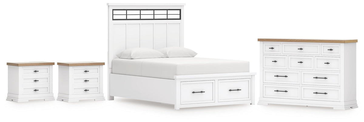 Ashbryn Panel Storage Bed Set - Queen, Dresser and 2 Nightstands